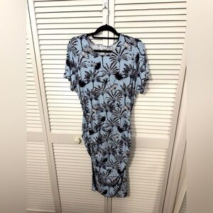 VENUS Light Blue Ruched Dress with Palm Design Size XL